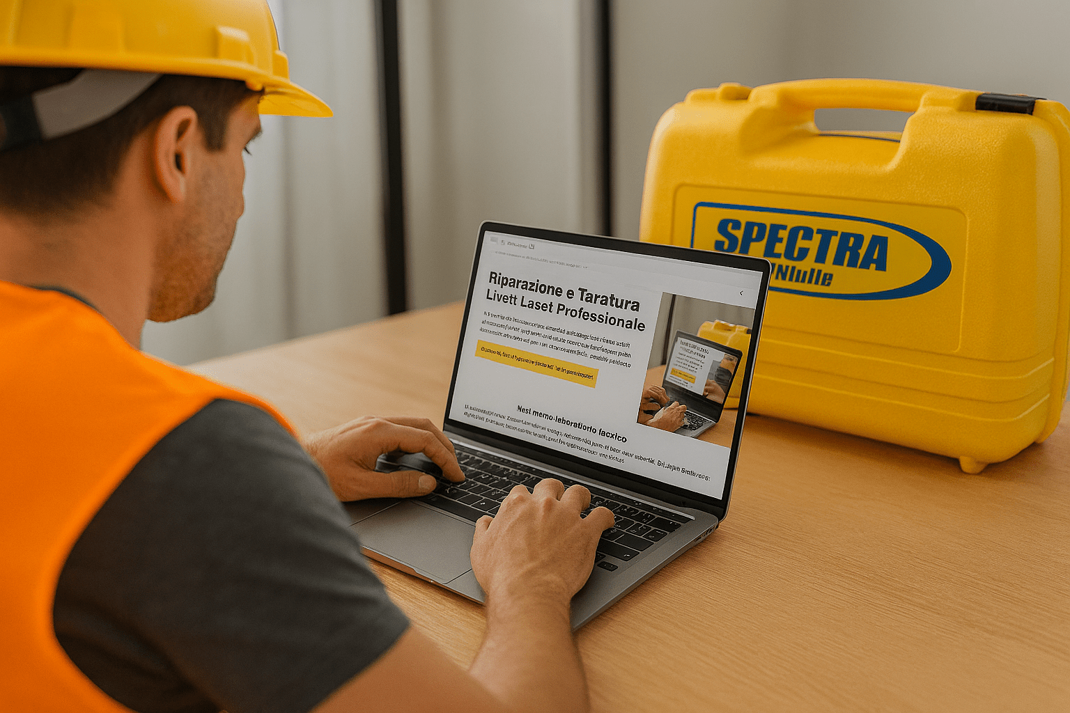 Uomo che scrive al computer per contattare professione laser